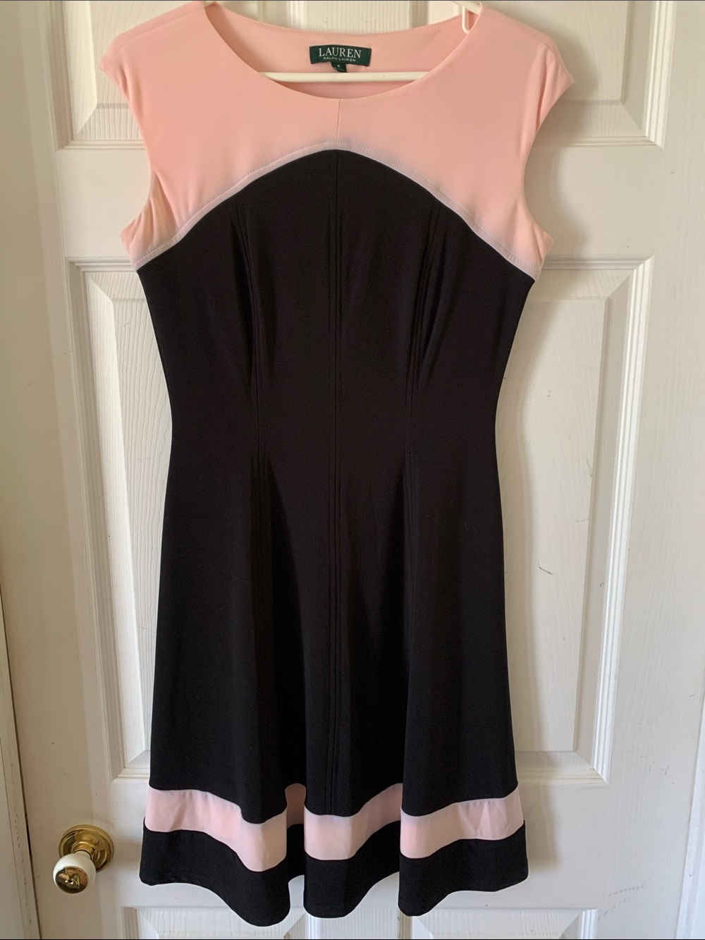 Lauren Ralph Lauren Black and Pink Cap-Sleeve Fit & Flare Midi Dress
